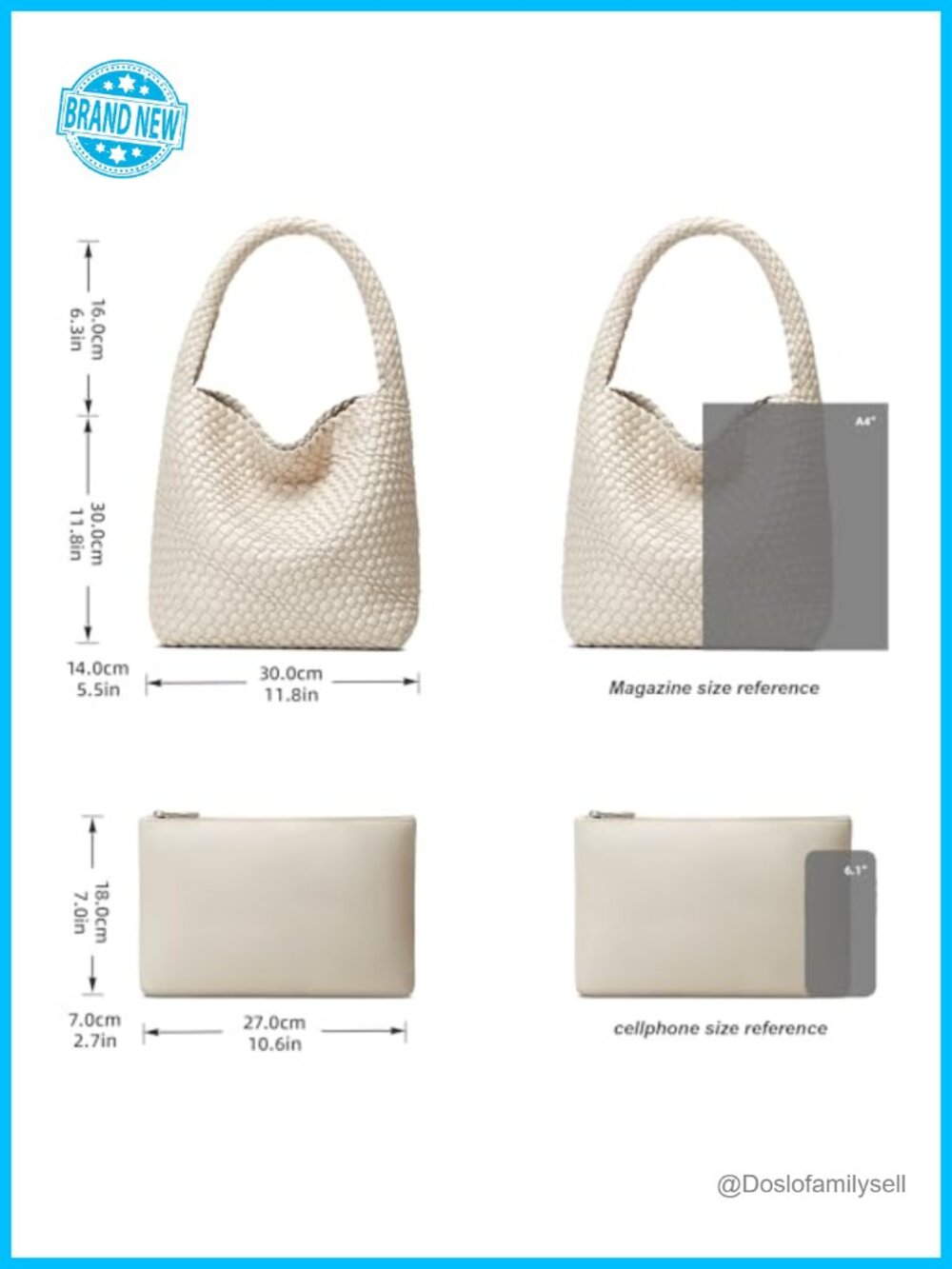 Handwoven Vegan Leather Tote Bag with Magnetic Closure and Detachable Clutch - Picture 5 of 6